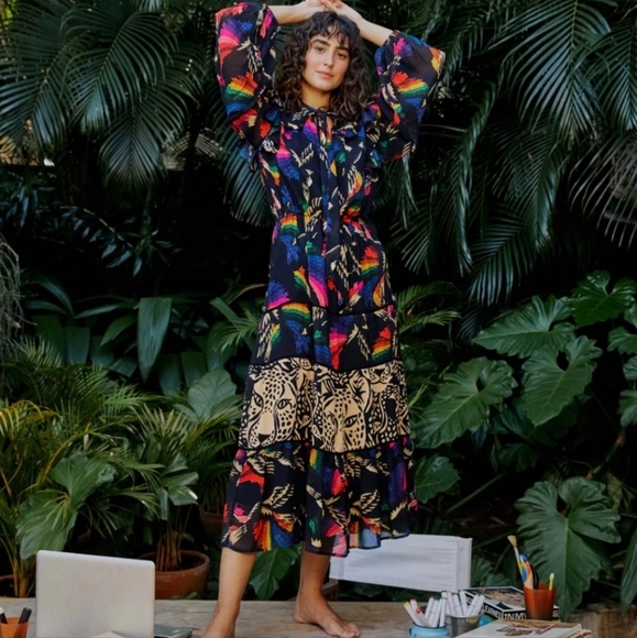 FARM Rio Dresses & Skirts - NWT Farm Rio Black Macaws Flight Ankle dress